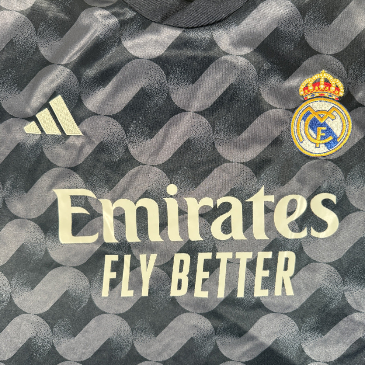 Close-up of Real Madrid 2023/2024 away football shirt, size XXL