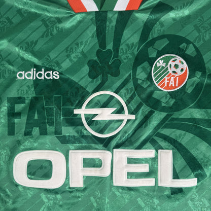 Close-up of Republic of Ireland 1994/1995/1996 home football shirt, size XL