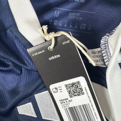 Size label inside Scotland 2026/2027 home football shirt, size Medium
