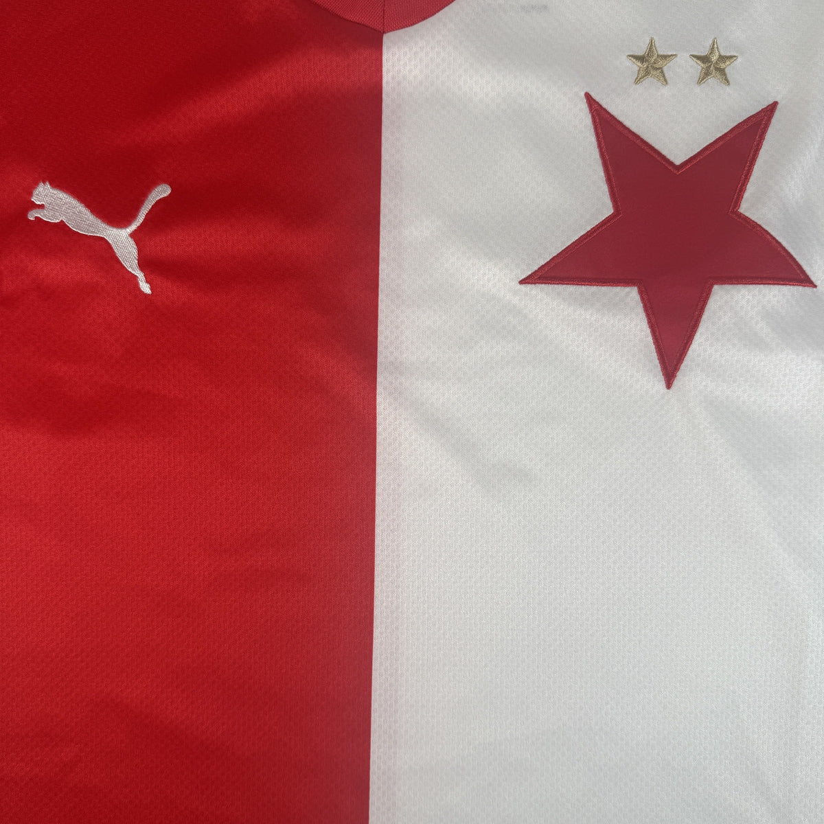 Close-up of Slavia Prague 2022/2023 home football shirt, size Medium