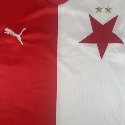 Close-up of Slavia Prague 2022/2023 home football shirt, size Medium