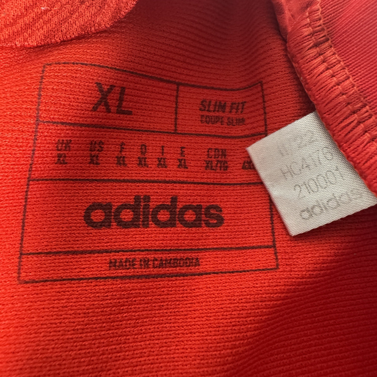 Size label inside Wales 2022/2023/2024 home football shirt, size XL