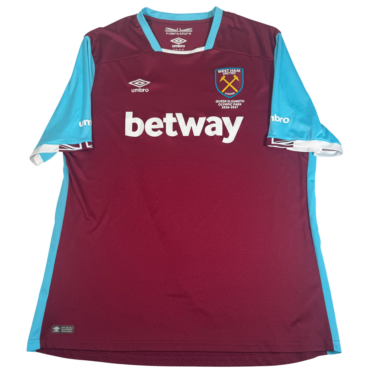West Ham United 2016/2017 Home Football Shirt 3XL — full front view
