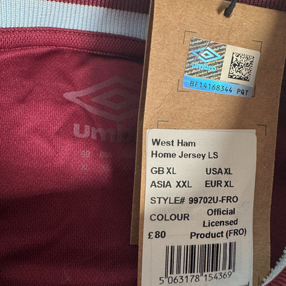 West Ham United 2024/2025 Home Long Sleeve Football Shirt XL BNWT