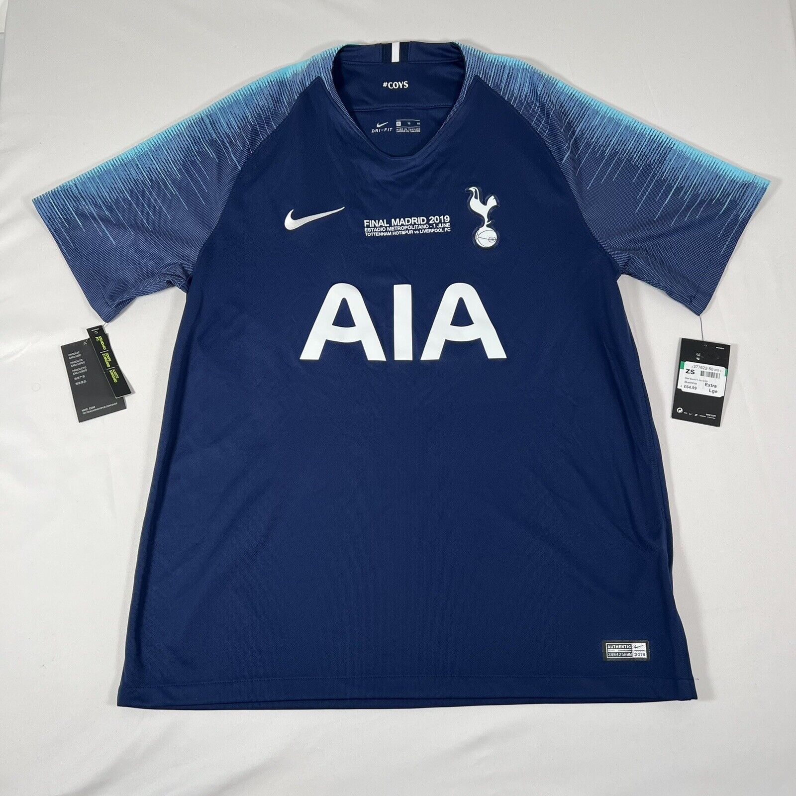 bnwt tottenham 2018 2019 away football shirt ucl final xl2