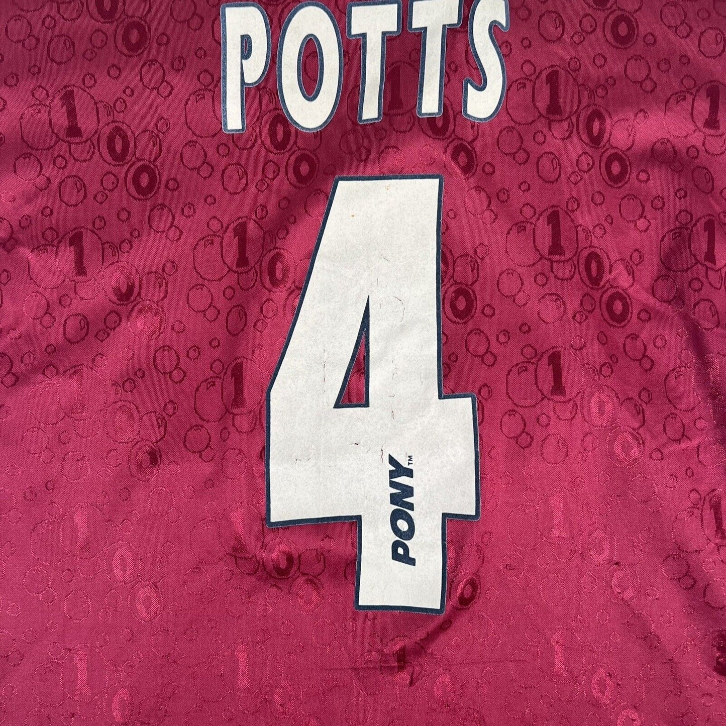 POTTS 4 West Ham United 1995/1996/1997 Home Football Shirt Small